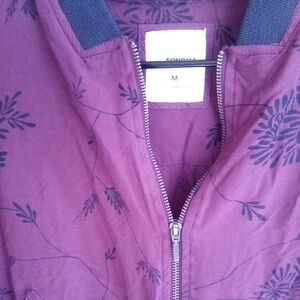 Sonoma Plum Floral-Print Bomber Jacket with Navy Trim